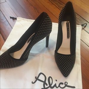 Alice & Olivia studded black suede Dina pumps